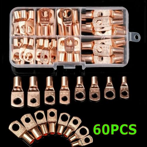60Pcs Battery Bare Copper Ring Lug Terminals SC Battery Welding Connector Set Wire Gauge SC6-25 Kit