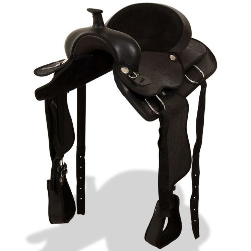 Western Saddle; Headstall&Breast Collar Real Leather 17" Black