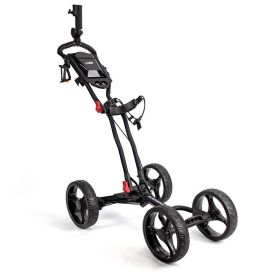 Golf Course Cart Four Wheel Aluminum Alloy Foldable With Umbrella Rack (Color: Black)