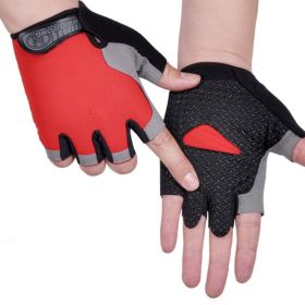 HOT Cycling Anti-slip Anti-sweat Men Women Half Finger Gloves Breathable Anti-shock Sports Gloves Bike Bicycle Glove (Color: Type A--Red, size: L)