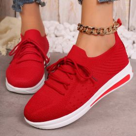 Women's Fashion Casual Fly-knit Sneakers (Option: Red-36)