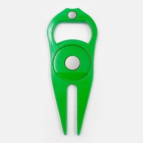 Golf Putting Green Fork Metal Ball Yoke Bottle Opener Ball Marking Turf Tool Gift Black Green (Color: Green)